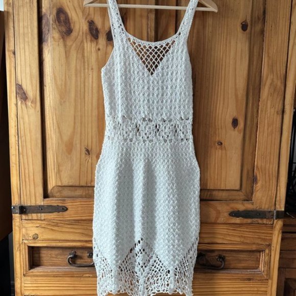 Dresses & Skirts - Handmade off White Crochet Midi Dress Mermaid Style Fishtail Hem Size S/M